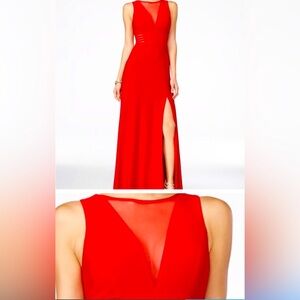 Red Formal by Morgan and Company, Deep V & waist cutouts with mesh, size 5
